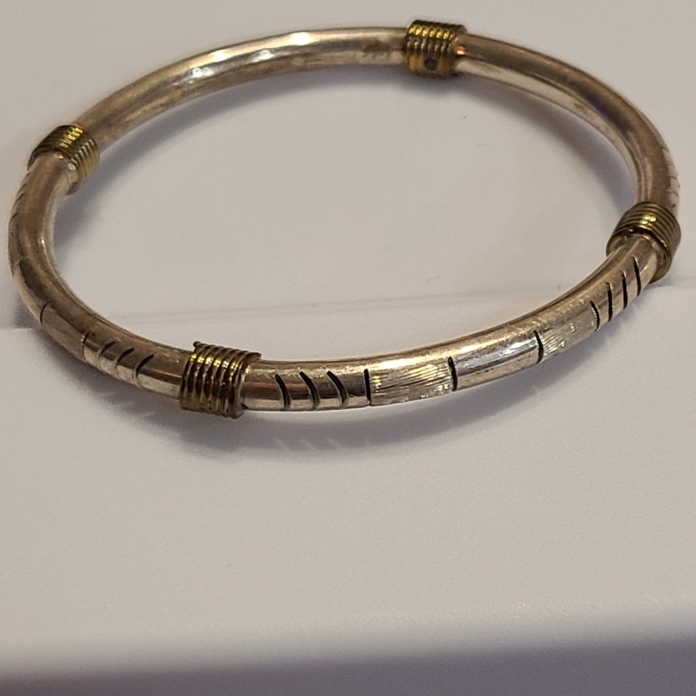 Vintage 925 Mexico Bangle Bracelet Carved  Sterling Silver Euc Estate